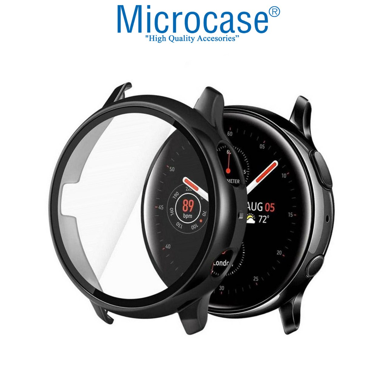 Microcase Samsung Galaxy Watch Active 2 40 mm Ekran Korumalı Sert Slim Rubber Kılıf - Siyah