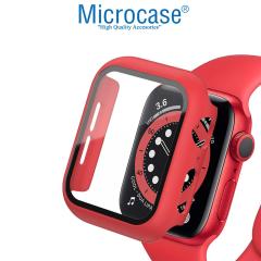 Microcase Apple Watch 7 45mm Ekran Korumalı Sert Slim Rubber Kılıf - Mat Kırmızı