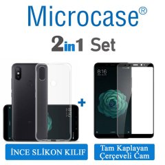 Microcase Xiaomi Mi A2 Mi 6X İnce Silikon Kılıf +Tam Kaplayan Cam