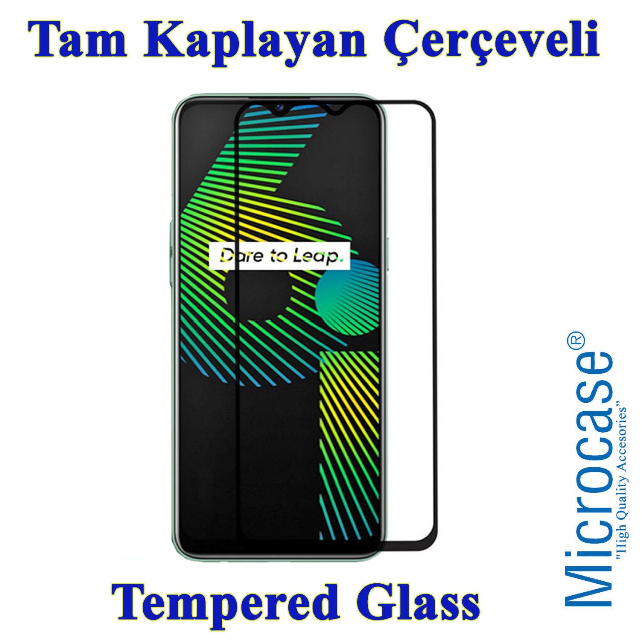 Microcase Realme 6i Tam Kaplayan Çerçeveli Tempered Ekran Koruyucu - Siyah