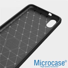 Microcase Xiaomi Redmi 7A  Brushed Carbon Fiber Silikon Kılıf- Siyah + Tam Kaplayan Çerçeveli Cam