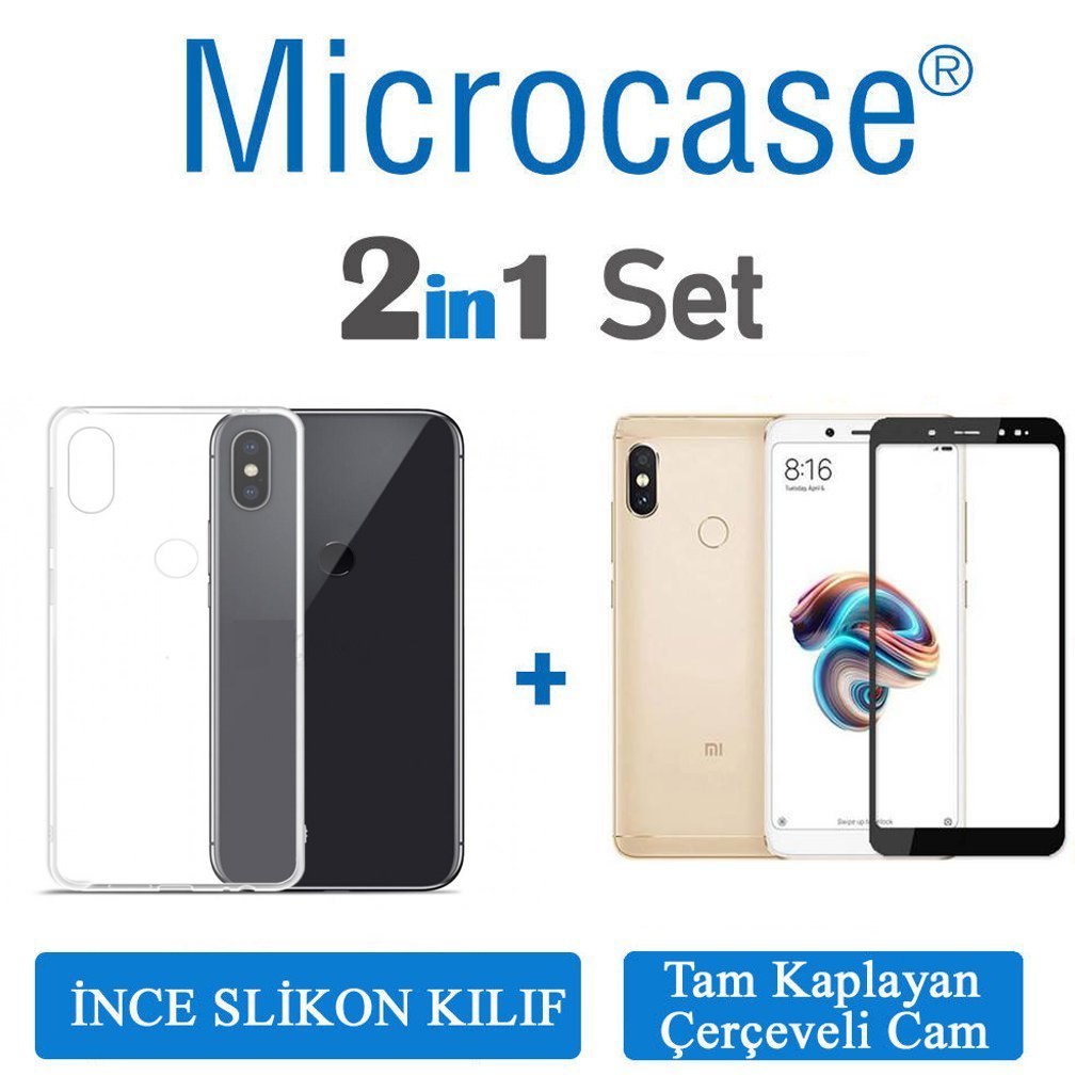 Microcase Redmi Note 5 Pro İnce Silikon Kılıf + Tam Kaplayan Cam