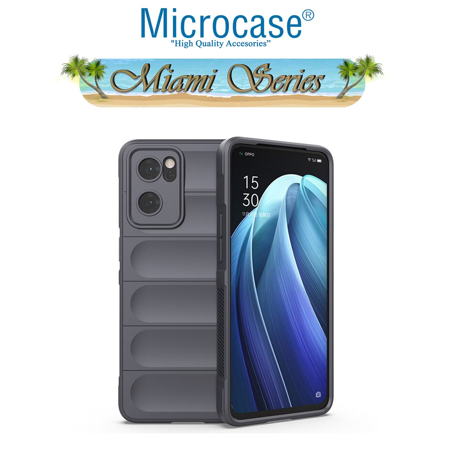 Microcase Oppo Reno 7 5G Miami Serisi Darbeye Dayanıklı Silikon Kılıf - Koyu Gri