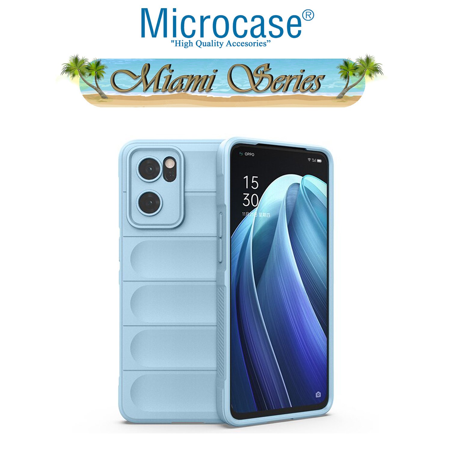 Microcase Oppo Reno 7 5G Miami Serisi Darbeye Dayanıklı Silikon Kılıf - Açık Mavi