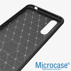 Microcase Xiaomi Mi CC9e Mi A3 Brushed Carbon Fiber Silikon Kılıf + Tam Kaplayan Çerçeveli Cam - Siyah