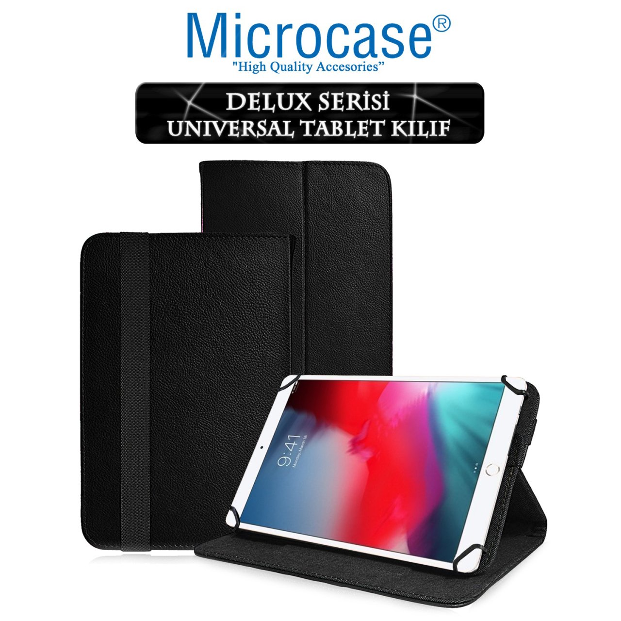 Microcase iPad Air 3.Nesil 2019 Delüx Serisi Universal Standlı Deri Kılıf - Siyah