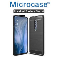 Microcase Oppo Reno 10x Zoom Brushed Carbon Fiber Silikon Kılıf + Tam Kaplayan Çerçeveli Cam - Siyah