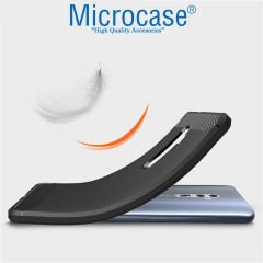 Microcase Oppo Reno 10x Zoom Brushed Carbon Fiber Silikon Kılıf + Tam Kaplayan Çerçeveli Cam - Siyah