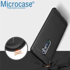 Microcase Oppo Reno 10x Zoom Brushed Carbon Fiber Silikon Kılıf + Tam Kaplayan Çerçeveli Cam - Siyah