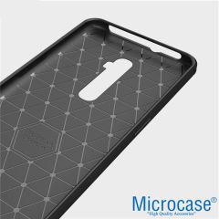Microcase Oppo Reno 10x Zoom Brushed Carbon Fiber Silikon Kılıf + Tam Kaplayan Çerçeveli Cam - Siyah