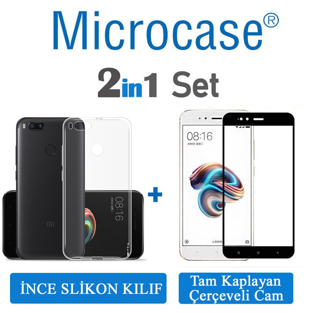 Microcase Xiaomi Mi 5x İnce Silikon Kılıf + Tam Kaplayan Cam