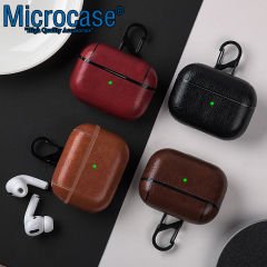 Microcase Airpods 3. Nesil Kulaklık ve Şarj Ünitesi için Deri Desenli Askılı Kılıf - AL3843