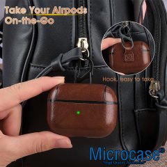 Microcase Airpods 3. Nesil Kulaklık ve Şarj Ünitesi için Deri Desenli Askılı Kılıf - AL3843