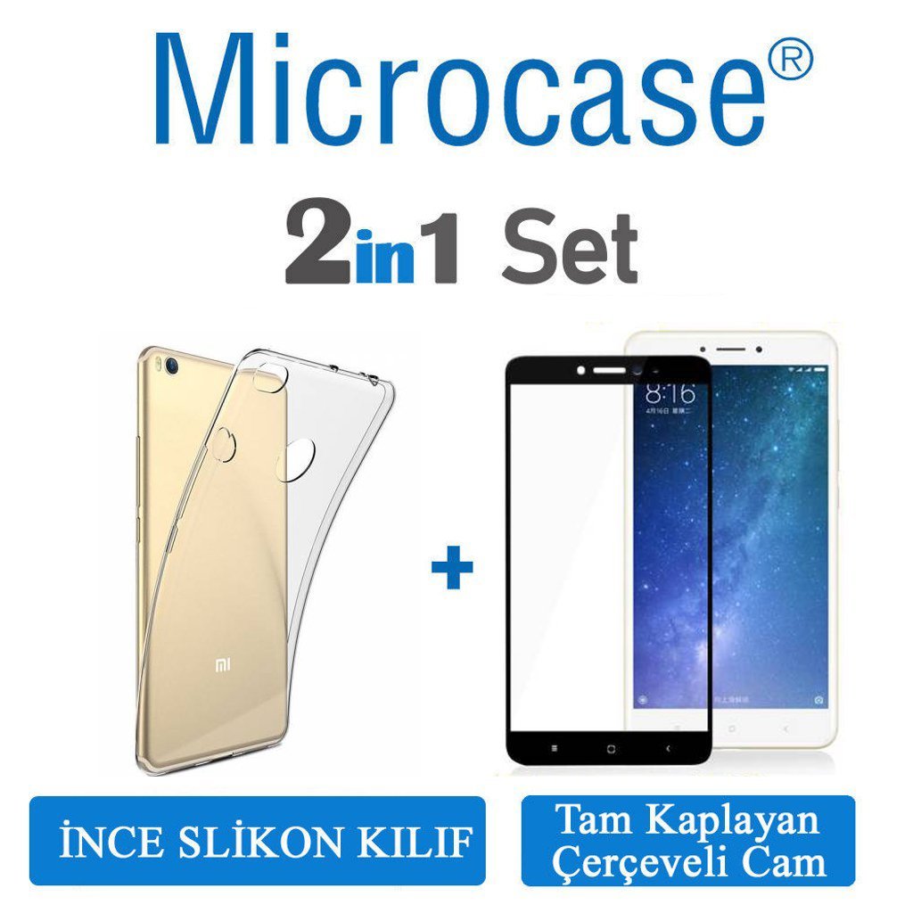 Microcase Xiaomi Mi Max 2 İnce Silikon Kılıf + Tam Kaplayan Cam