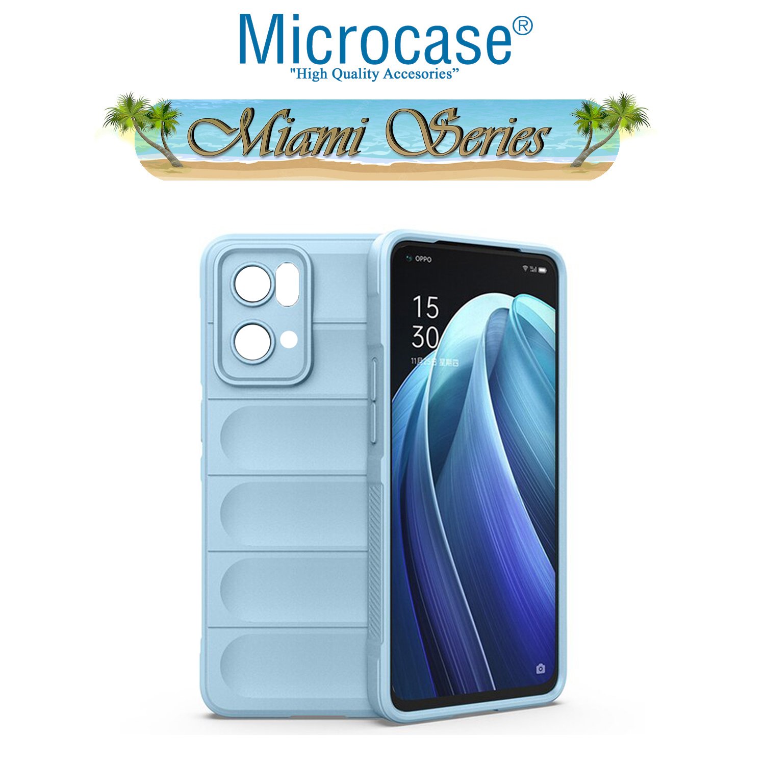 Microcase Oppo Reno 7 Pro Miami Serisi Darbeye Dayanıklı Silikon Kılıf - Açık Mavi