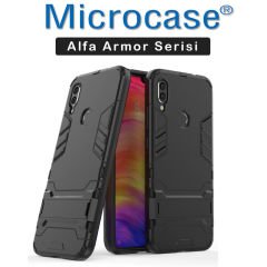 Microcase Xiaomi Redmi 7 Alfa Serisi Armor Standlı Perfect Koruma Kılıf + Tam Kaplayan Çerçeveli Cam - Siyah