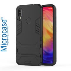 Microcase Xiaomi Redmi 7 Alfa Serisi Armor Standlı Perfect Koruma Kılıf + Tam Kaplayan Çerçeveli Cam - Siyah