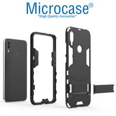 Microcase Xiaomi Redmi 7 Alfa Serisi Armor Standlı Perfect Koruma Kılıf + Tam Kaplayan Çerçeveli Cam - Siyah