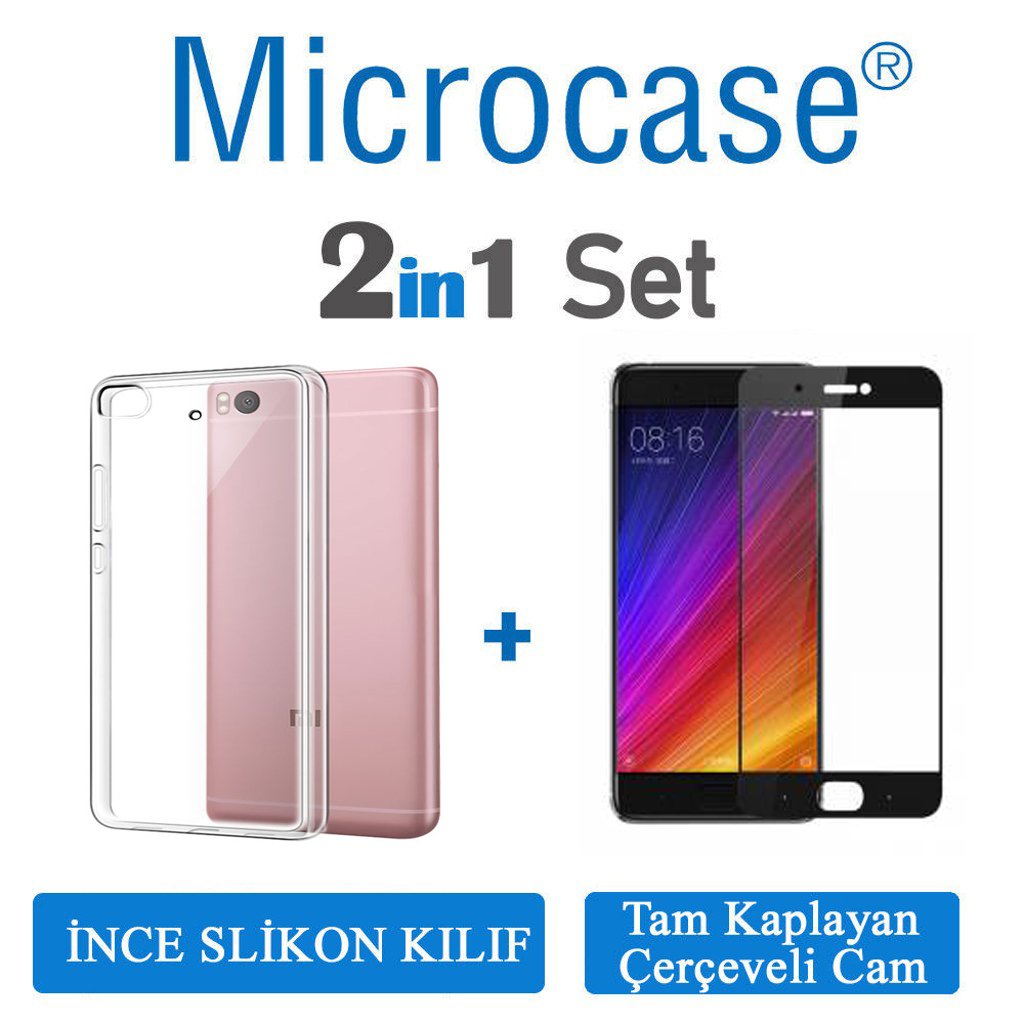 Microcase Xiaomi Mi 5S İnce Silikon Kılıf + Tam Kaplayan Cam