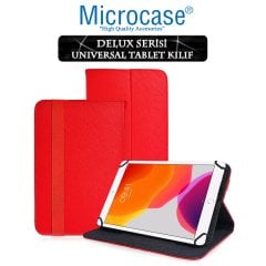 Microcase iPad 7.Nesil 10.2 2019 Delüx Serisi Universal Standlı Deri Kılıf - Kırmızı + Tempered Glass Cam Koruma