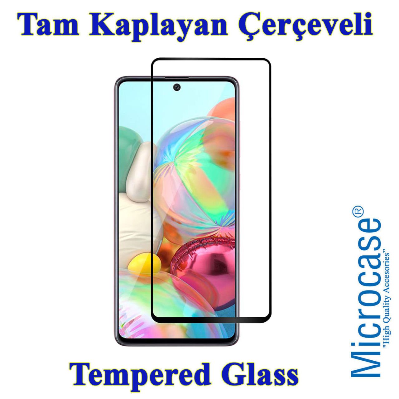 Microcase Samsung Galaxy A71 Tam Kaplayan Çerçeveli Tempered Ekran Koruyucu - Siyah