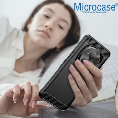 Microcase Honor Magic 6 Pro 5G  Brushed Carbon Fiber Silikon Kılıf - Siyah AL3332