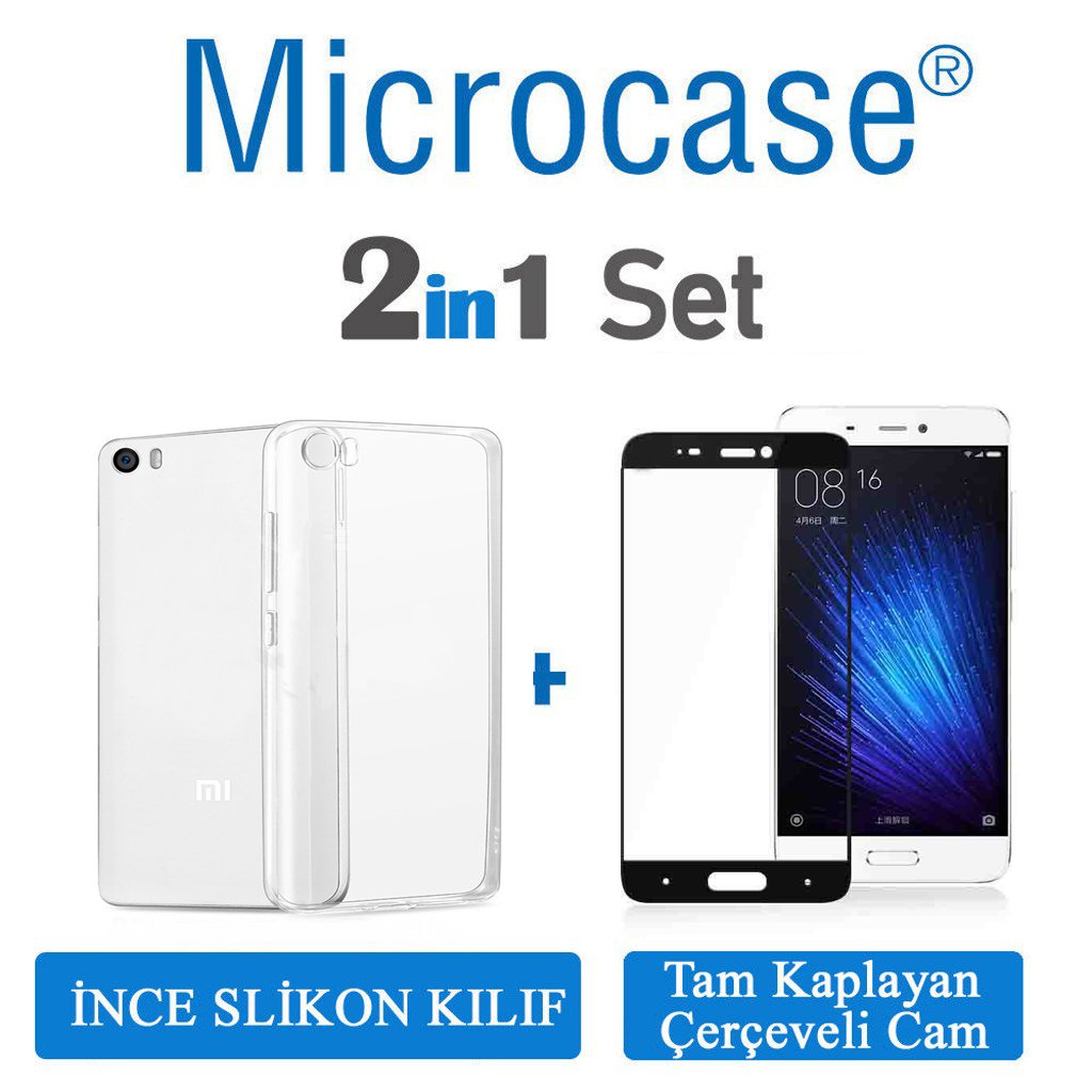 Microcase Xiaomi Mi 5 İnce Silikon Kılıf + Tam Kaplayan Cam