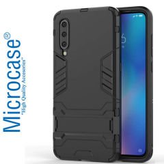 Microcase Xiaomi Mi 9 Explorer Alfa Serisi Armor Standlı Perfect Koruma Kılıf + Tam Kaplayan Çerçeveli Cam - Siyah