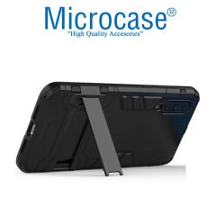 Microcase Xiaomi Mi 9 Explorer Alfa Serisi Armor Standlı Perfect Koruma Kılıf + Tam Kaplayan Çerçeveli Cam - Siyah
