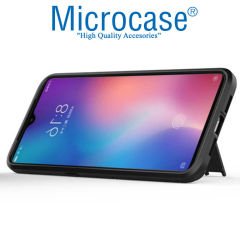 Microcase Xiaomi Mi 9 Explorer Alfa Serisi Armor Standlı Perfect Koruma Kılıf + Tam Kaplayan Çerçeveli Cam - Siyah