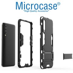 Microcase Xiaomi Mi 9 Explorer Alfa Serisi Armor Standlı Perfect Koruma Kılıf + Tam Kaplayan Çerçeveli Cam - Siyah