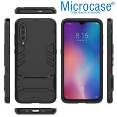 Microcase Xiaomi Mi 9 Explorer Alfa Serisi Armor Standlı Perfect Koruma Kılıf + Tam Kaplayan Çerçeveli Cam - Siyah