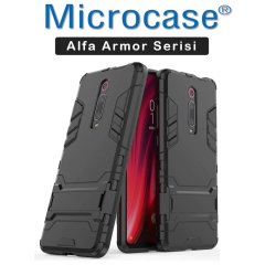 Microcase Xiaomi Mi 9T Alfa Serisi Armor Standlı Perfect Koruma Kılıf + Tam Kaplayan Çerçeveli Cam - Siyah