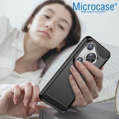 Microcase  Huawei Pura 70 Pro Brushed Carbon Fiber Silikon Kılıf - Siyah AL3332