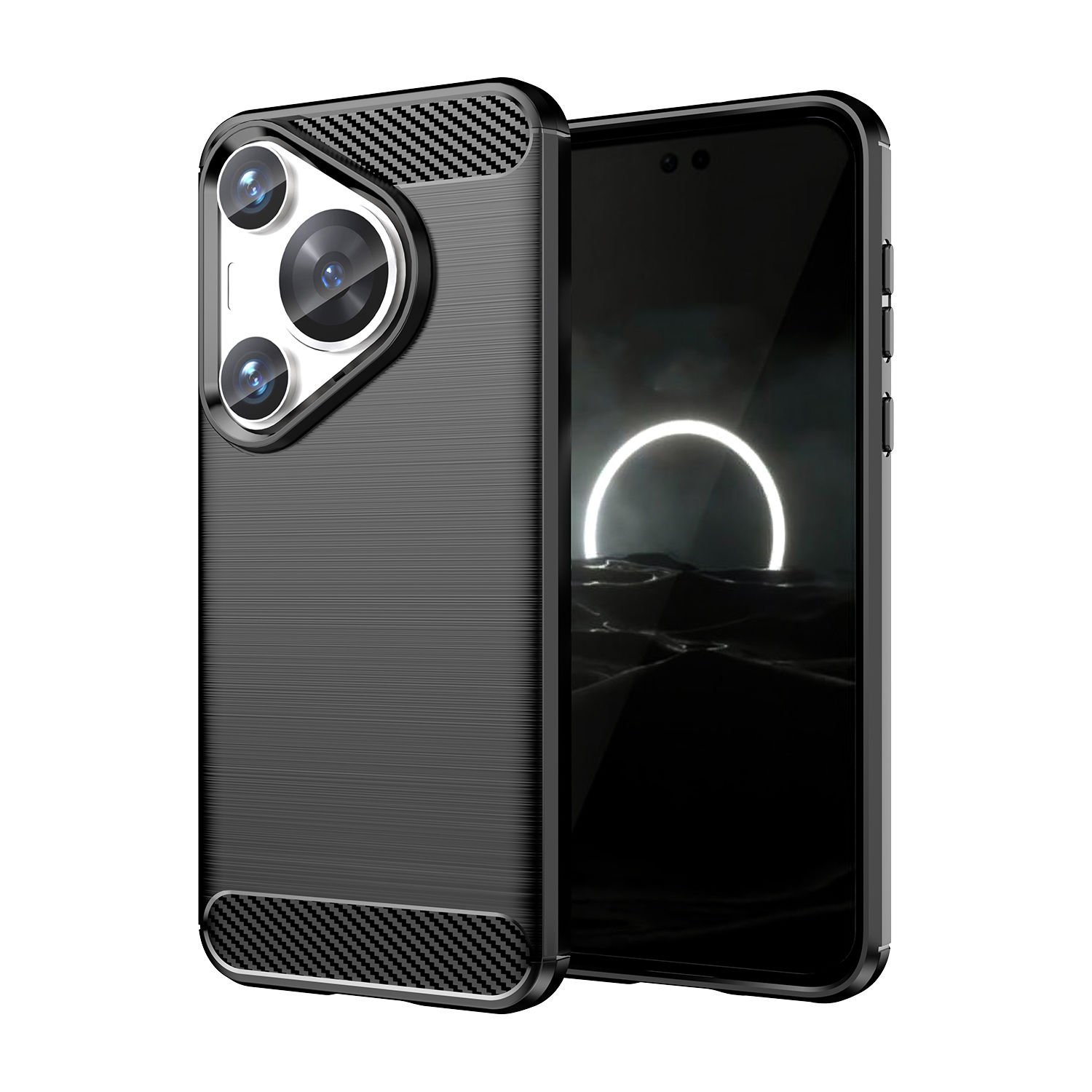 Microcase  Huawei Pura 70 Pro Plus Brushed Carbon Fiber Silikon Kılıf - Siyah AL3332
