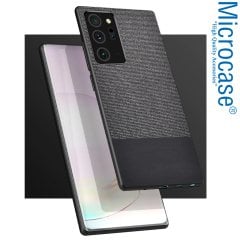 Microcase Samsung Galaxy Note 20 Ultra Fabrik Serisi Kumaş ve Deri Desen Kılıf - Siyah