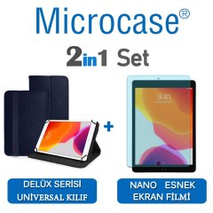 Microcase iPad 7.Nesil 10.2 2019 Delüx Serisi Universal Standlı Deri Kılıf - Lacivert + Nano Esnek Ekran Koruma Filmi