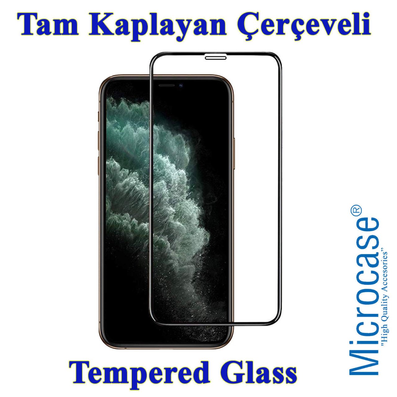 Microcase iPhone 11 Tam Kaplayan Çerçeveli Tempered Ekran Koruyucu - SİYAH