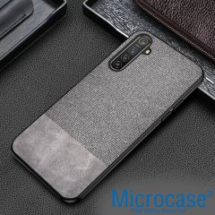 Microcase OnePlus Nord Fabrik Serisi Kumaş ve Deri Desen Kılıf - Gri