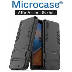 Microcase Xiaomi Redmi  7A  Alfa Serisi Armor Standlı Perfect Koruma Kılıf + Tam Kaplayan Çerçeveli Cam - Siyah