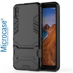 Microcase Xiaomi Redmi  7A  Alfa Serisi Armor Standlı Perfect Koruma Kılıf + Tam Kaplayan Çerçeveli Cam - Siyah