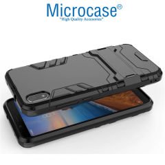 Microcase Xiaomi Redmi  7A  Alfa Serisi Armor Standlı Perfect Koruma Kılıf + Tam Kaplayan Çerçeveli Cam - Siyah