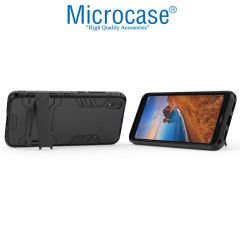 Microcase Xiaomi Redmi  7A  Alfa Serisi Armor Standlı Perfect Koruma Kılıf + Tam Kaplayan Çerçeveli Cam - Siyah