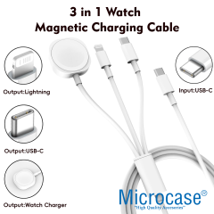 Microcase Type-C Girişli 3in1 Lightning Apple Watch serileri ve Type C Cihazlar için Şarj Kablosu - AL5176