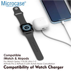 Microcase Type-C Girişli 3in1 Lightning Apple Watch serileri ve Type C Cihazlar için Şarj Kablosu - AL5176
