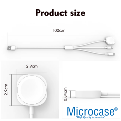 Microcase Type-C Girişli 3in1 Lightning Apple Watch serileri ve Type C Cihazlar için Şarj Kablosu - AL5176