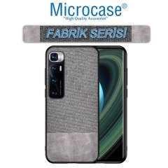 Microcase Xiaomi Mi 10 Ultra Fabrik Serisi Kumaş ve Deri Desen Kılıf - Gri