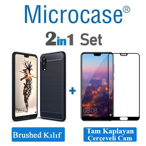 Microcase Huawei P20 Brushed SilikonTPU Kılıf LACİVERT+Tam Kaplar