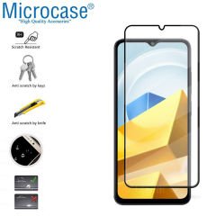 Microcase Xiaomi Poco M5 Tam Kaplayan Çerçeveli Tempered Ekran Koruyucu - Siyah AL3276
