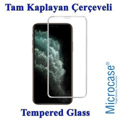 Microcase iPhone 11 Pro Max Tam Kaplayan Çerçeveli Tempered Ekran Koruyucu - BEYAZ